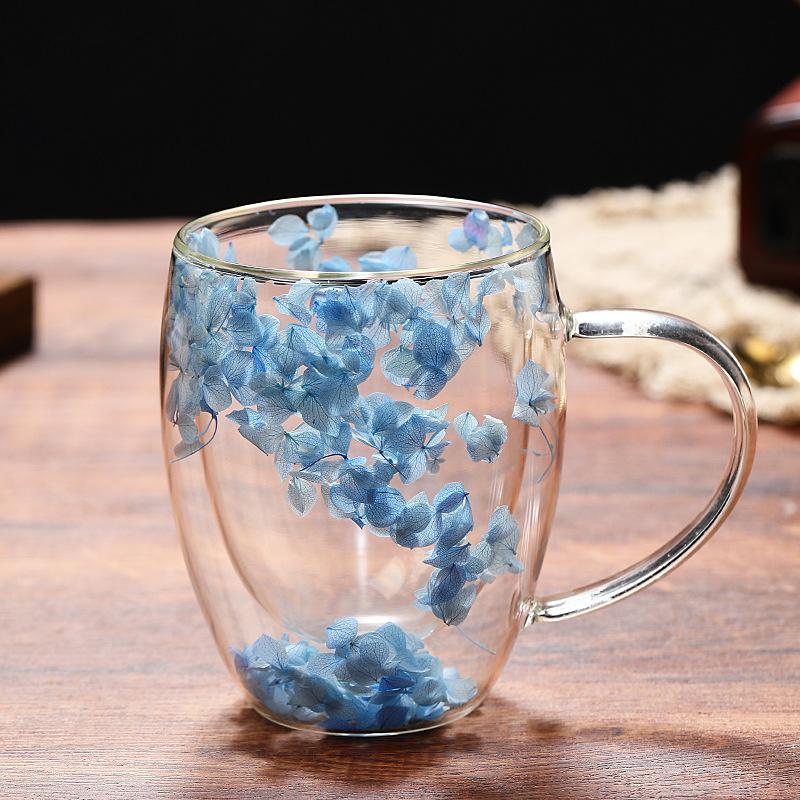 Dried Flower High Borosilicate Double Wall Glass Mug Heat Resistant Coffee Cup