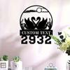 Metal Swan Wall Art Personalized Family Name Sign Engraved House Number Indoor Outdoor Home Decor
