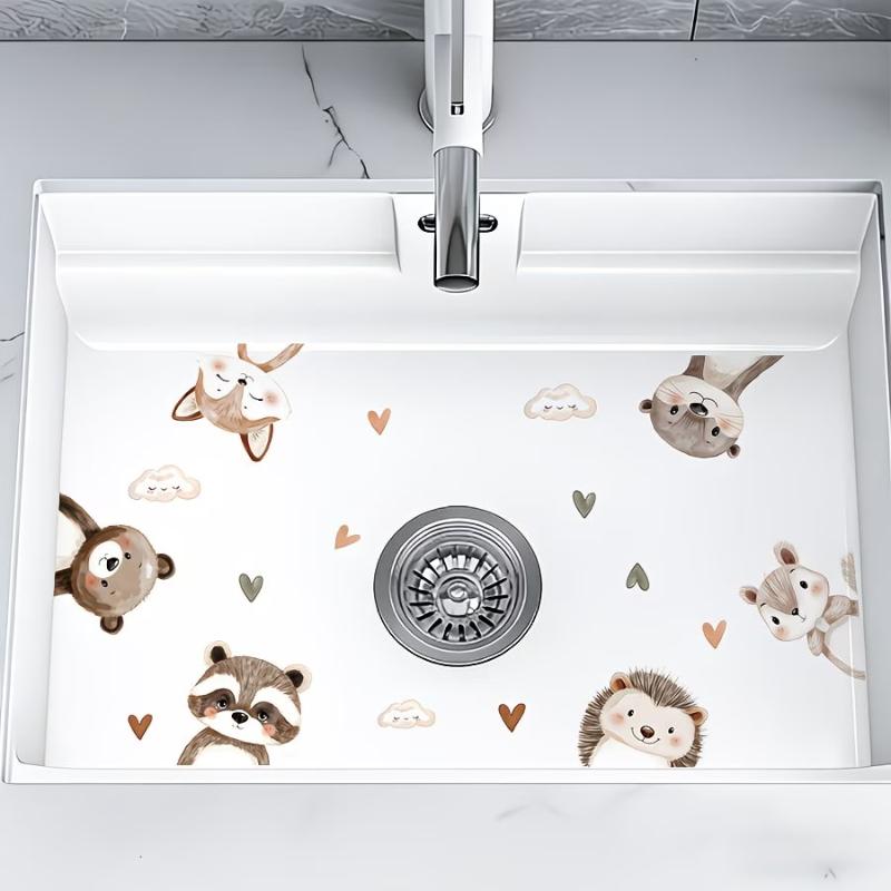 Lucky Koi And Floral Washbasin Sticker Self-Adhesive Waterproof Removable Bathroom Sticker, Wall Bathroom Sink Decal Home Decor