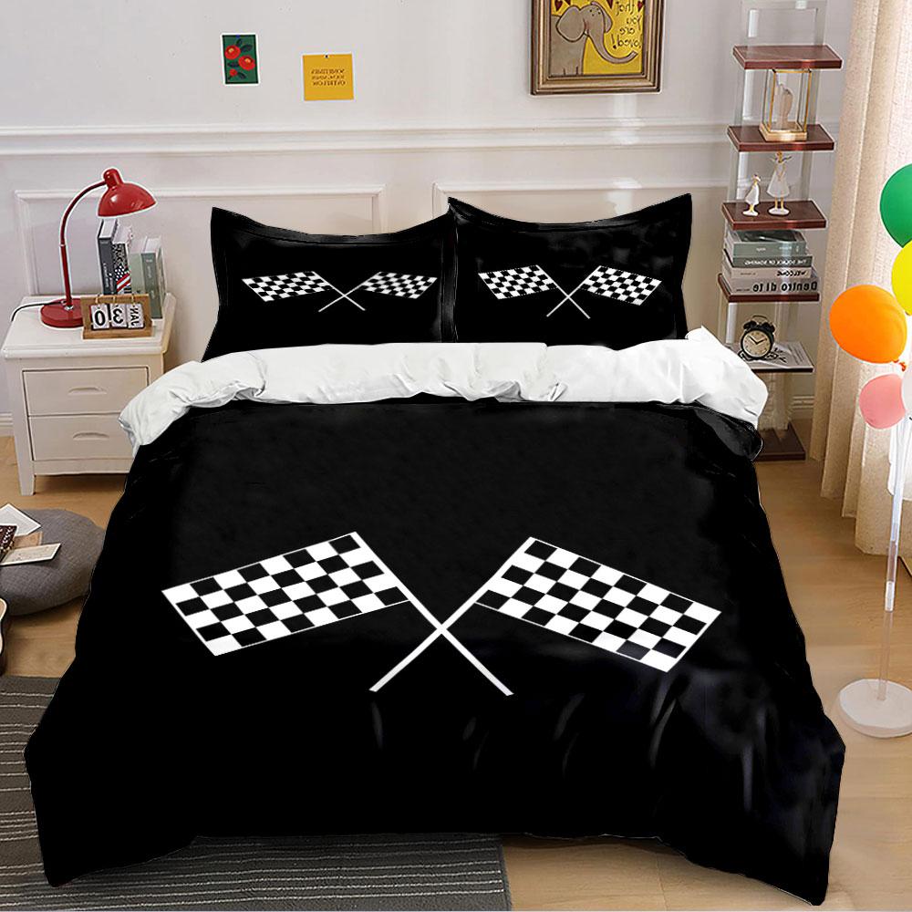Checkered Racing Flags Pattern Bedding Duvet Cover Set (1*Duvet Cover 2*Pillowcases, without duvet insert)