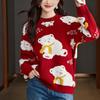 New Red Bear Letter Sweater for Women Round Neck Loose Lazy Pullover Knitted Sweater
