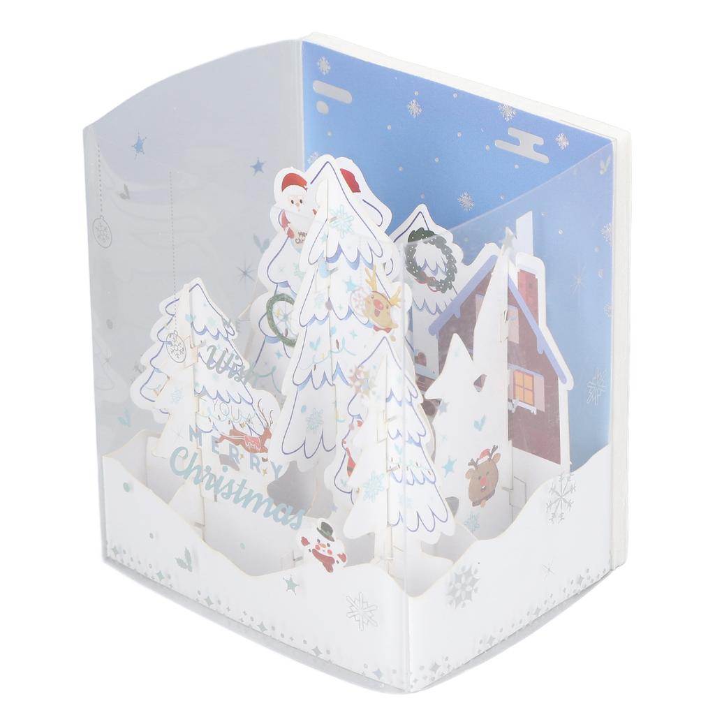 3D Popup Musical Christmas Cards Handcraft Openwork Engraving Snowscape 3D Christmas Cards with Pape
