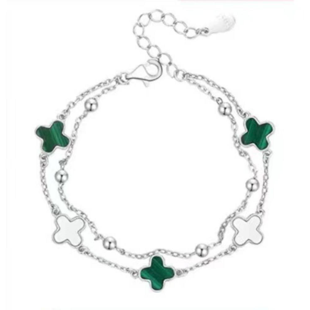 Four Leaf Clover Double Layer Bracelet Girls Five Flower Bracelet Boudoir Light Luxury Hand Jewelry Ins Bracelet