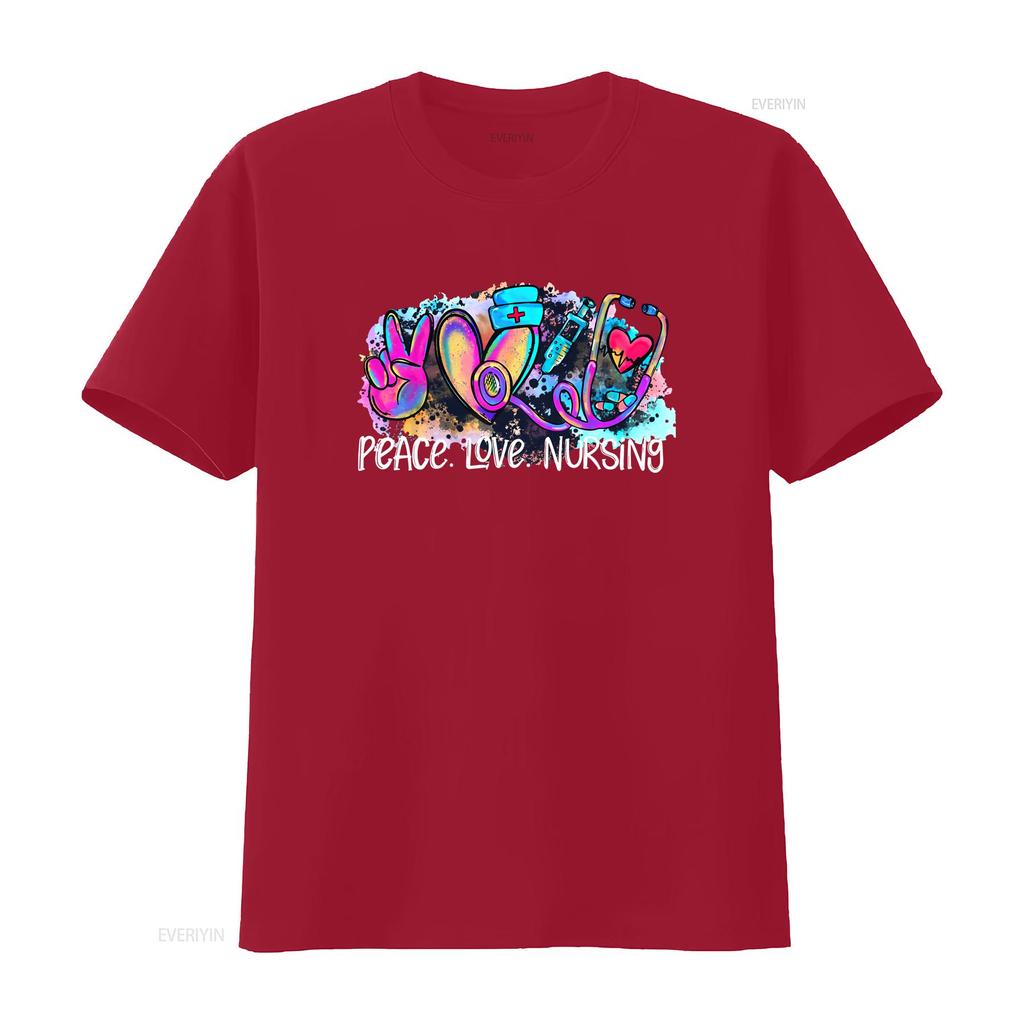 Peace Love Nursing School T Shirt Nurse Life Registered CNA RN Week  vintage Washed Versatile homme Slightly Unisex graphic