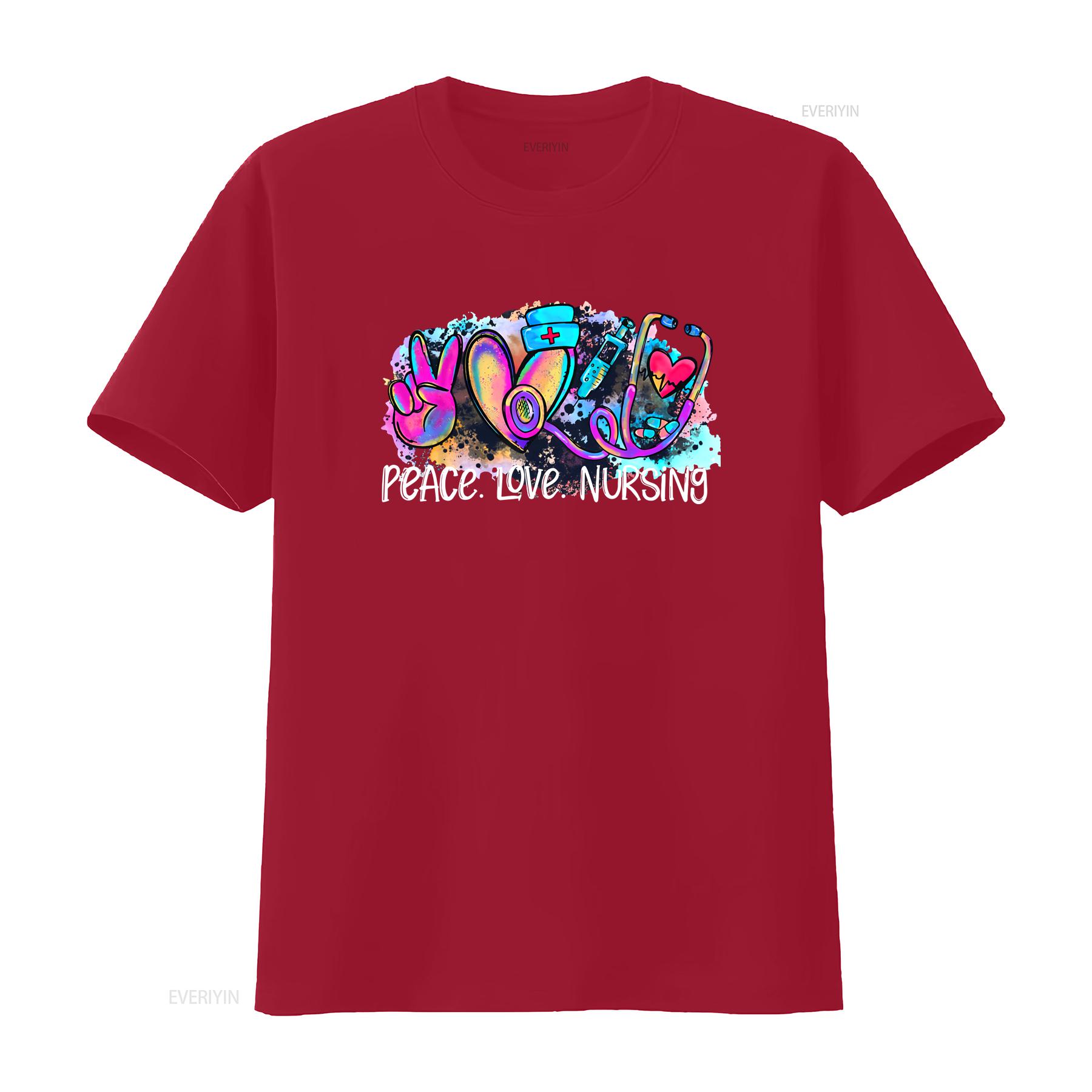 Peace Love Nursing School T Shirt Nurse Life Registered CNA RN Week  vintage Washed Versatile homme Slightly Unisex graphic S
