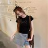 2024 Trendy Women's Black Bowknot Diamond Crop Top T-shirt