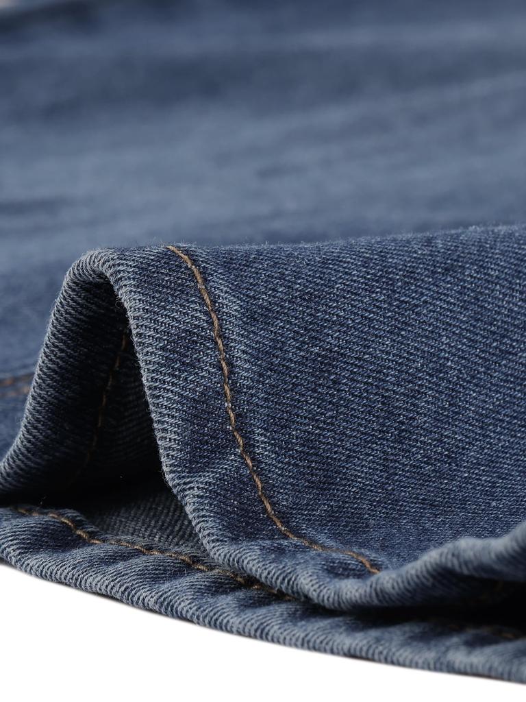 Allegra K Damen High-Waisted Stretch Midi Denimrock, Y2K Casual, Dunkelblau, Größe S