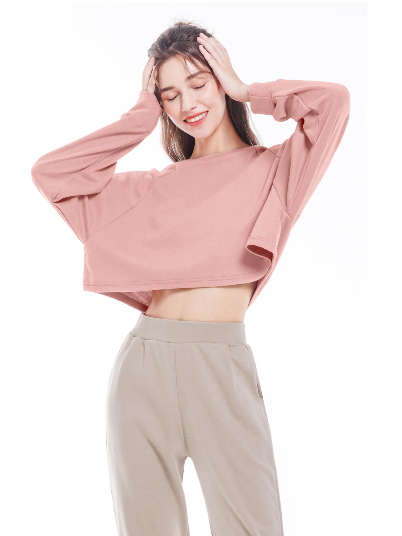 

Women s Loose Long Sleeve Spring Yoga Cover-Up Top Small рожевий