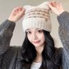Printed Jacquard Knitted Hat Fleece-lined Printing Knit Cap Retro Cat Ears Beanies  Girls
