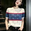 La Chapelle Korean Style Polo Neck Embroidered Knit Top