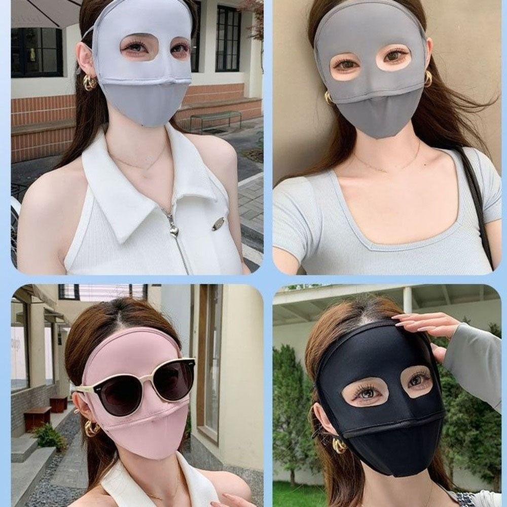 Elastic Full Face Ice Silk Mask Solid Color Sunscreen Veil Sunscreen Mask UV Protection Face Scarves Face Cover Fishing