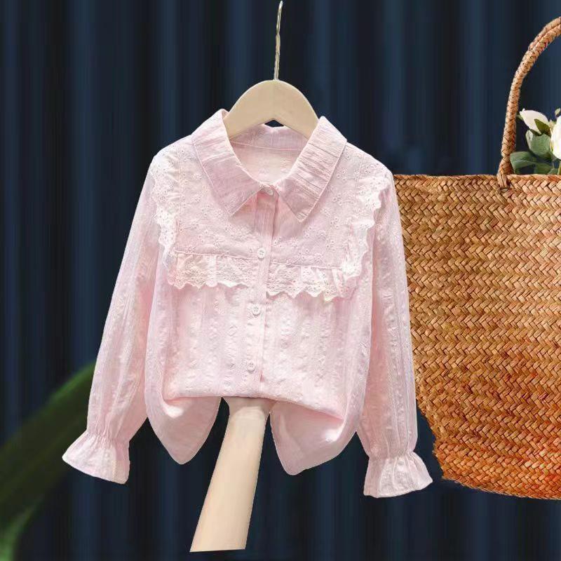 Autumn White Girls' Peter Pan Collar Long Sleeve Shirt - Fashionable Top for Big Kids and Students