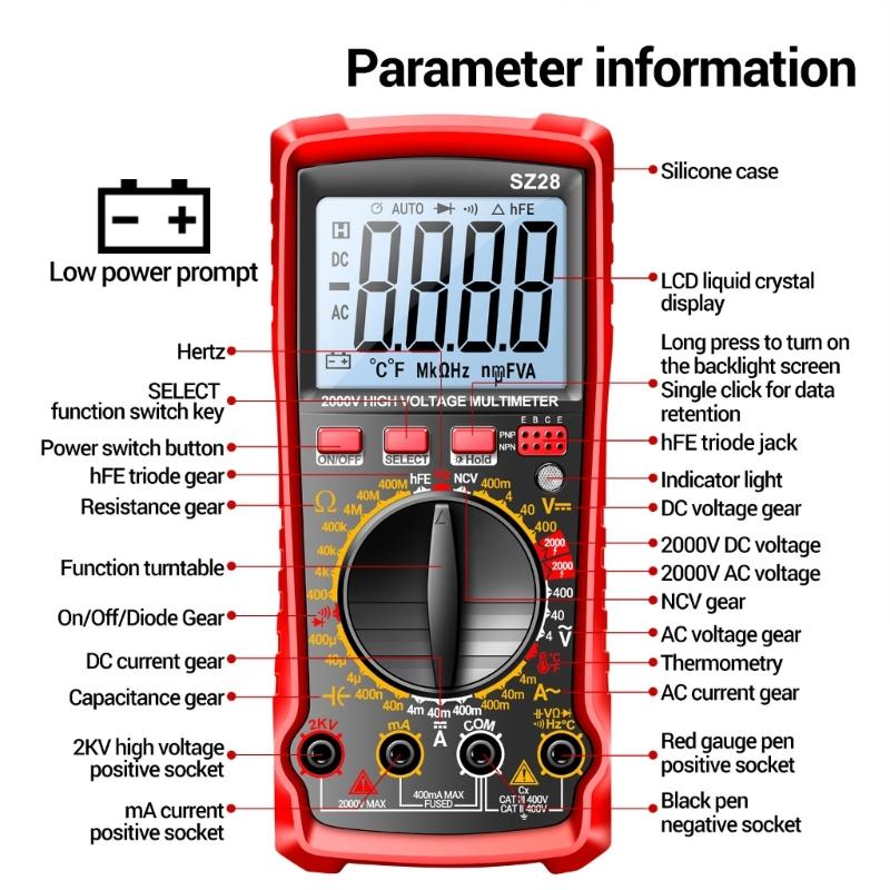 High Accuracy Digital Multimeter 2000V Automotive Tool For Automotive Repair With Backlit Screen And Accurate Readings