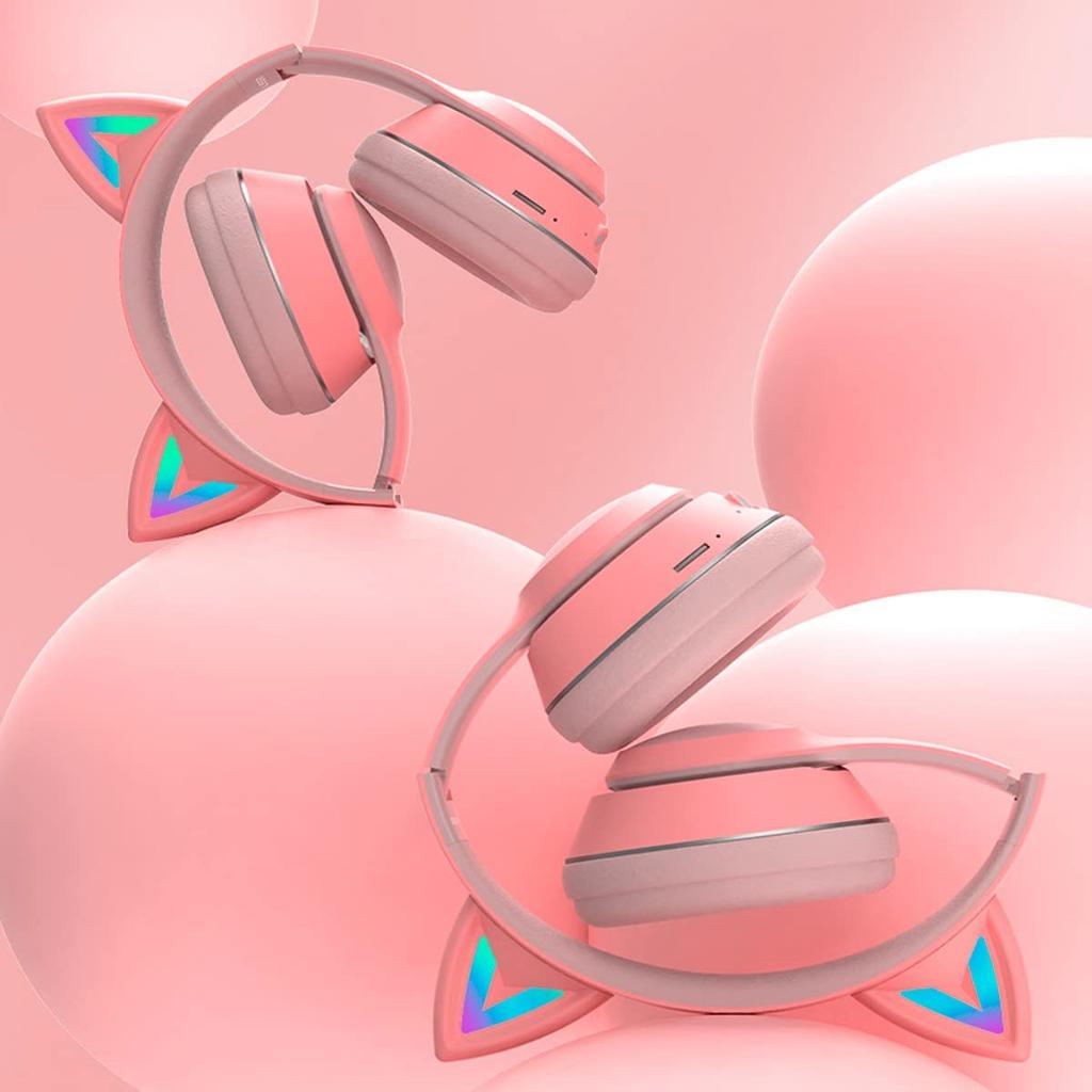 Niedliche Katzenohr-Headsets für Bluetooth Drahtloses Sport-Stereo-Headset mit LED Intelligente Geräuschregulierung Geeignet für Kinder und Anrufe Kabelgebunden und Drahtlos