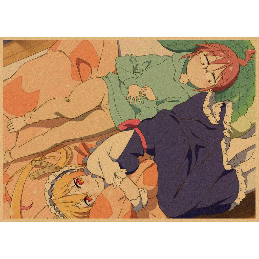 Kobayashi-san Chi No Maid Dragon Retro Kraft Paper Anime Poster - Decorative Wall Art Mural