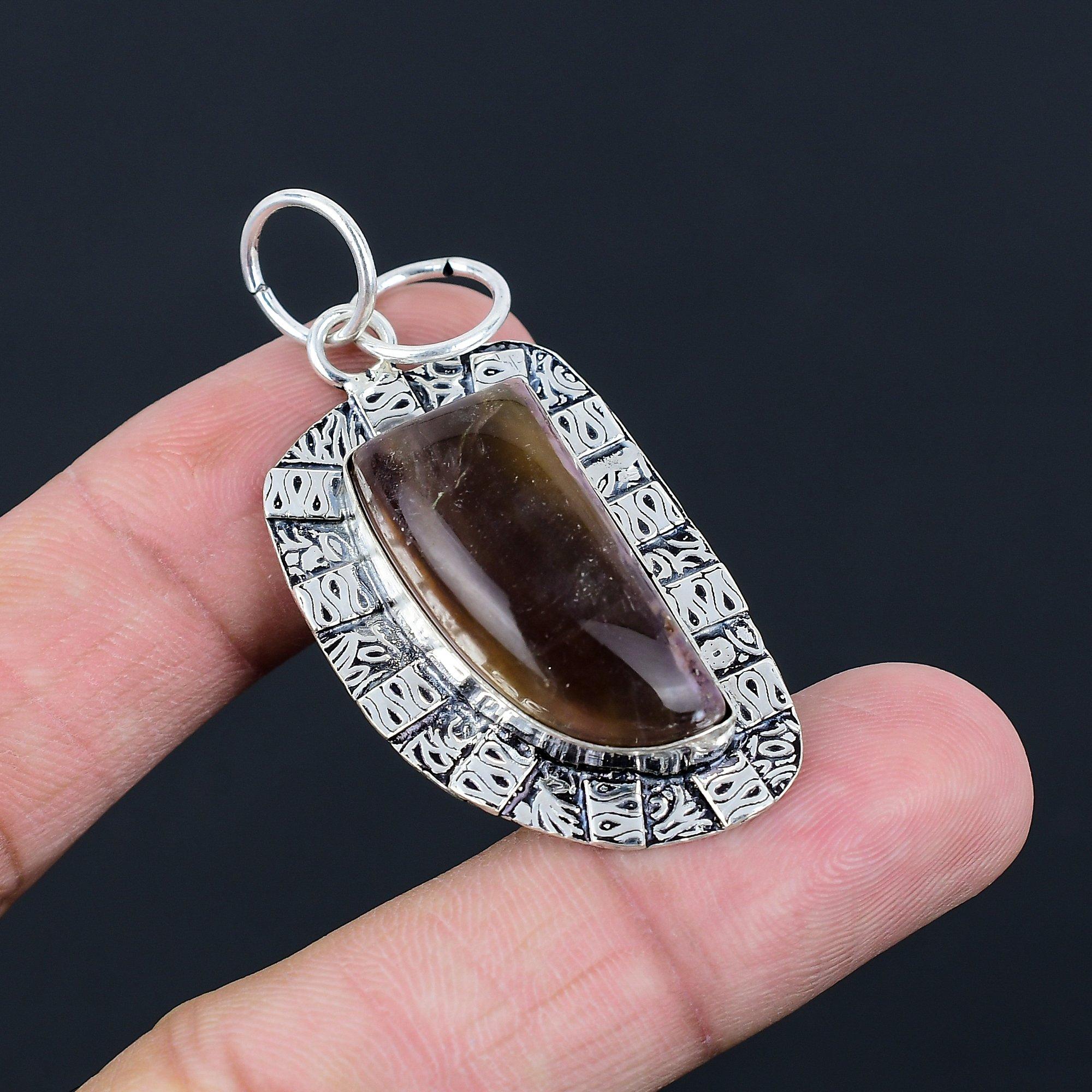 Birthday Gift For Her Natural Multi Fluorite Gemstone Pendant 925 Silver