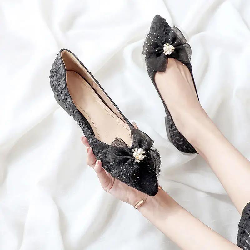 Fashion With Heel Slip-on Pointed Toe Women's Flat Shoes Anti-slip Social Cheap Liquidation High Quality Fashion Stylish Ladies Footwear