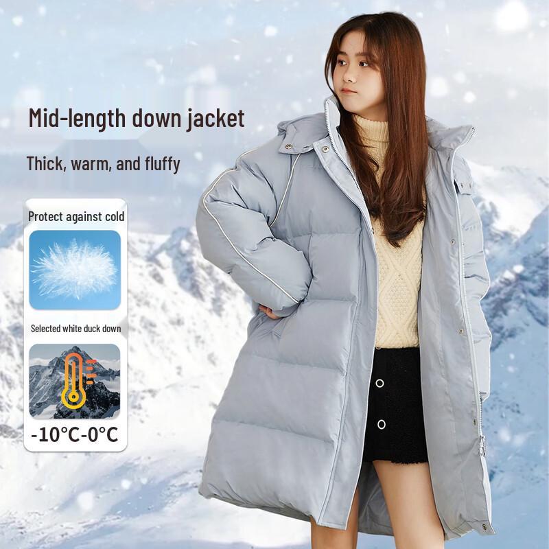 Fuluomi Girls Hooded Mid-Length Down Jacket 170