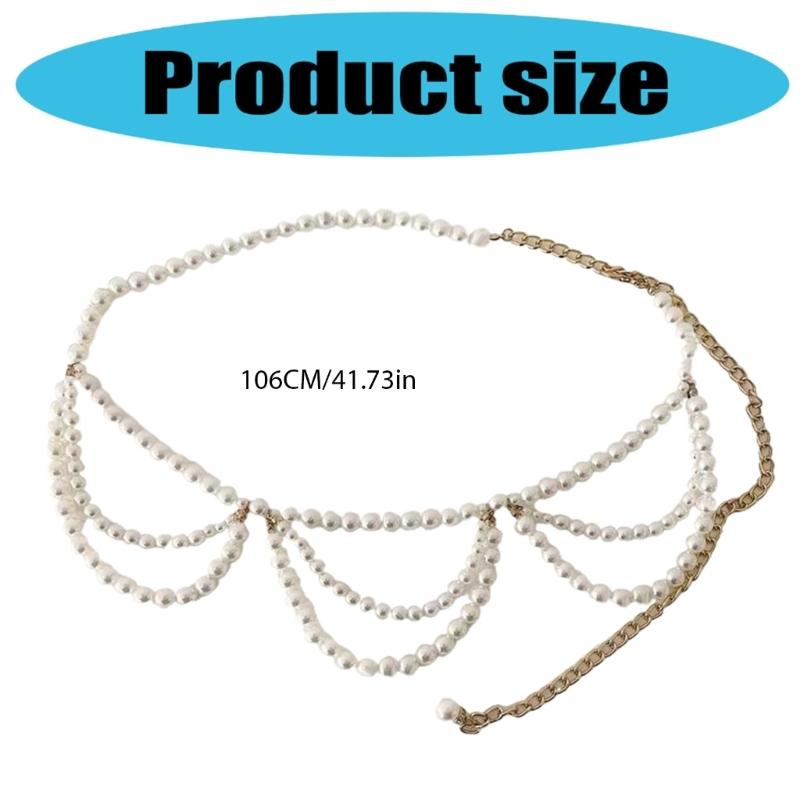 Blingbling Multilayer Pearls Waist Chain Adjustable Length For Women Elegant Retro Jewelry Accessory