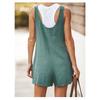 Summer Women's Jumpsuit Solid Color Patch Pockets Lace-up Cotton Linen Straps Shorts