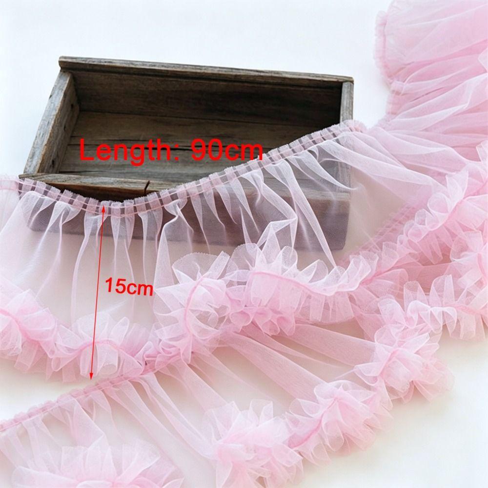 Multicolor Fringed Mesh Ribbon 15X90cm Size Ruffle Trim Pleated Fold Tulle  DIY Sewing Crafting