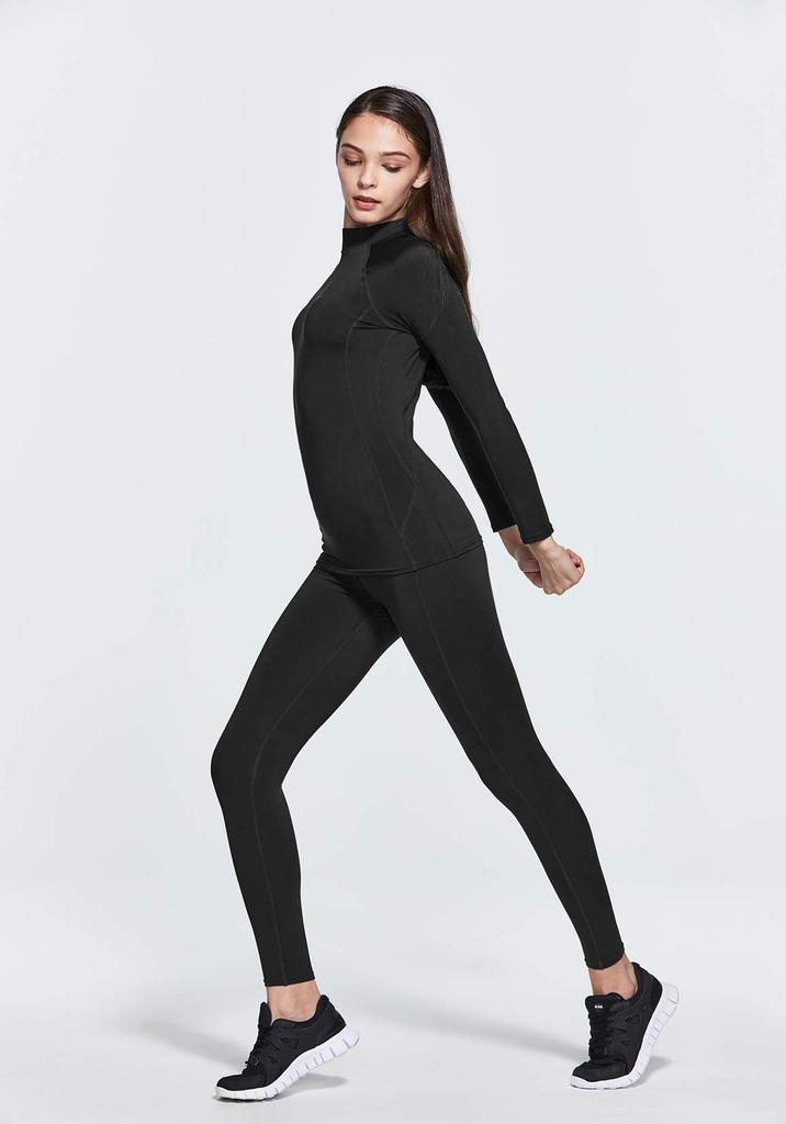 Tesla Sports Undershirt with Brushed Lining and Long Sleeve Compression Top for and Yoga Women's High-Neck [Moisture-Wicking, Quick-Drying,
