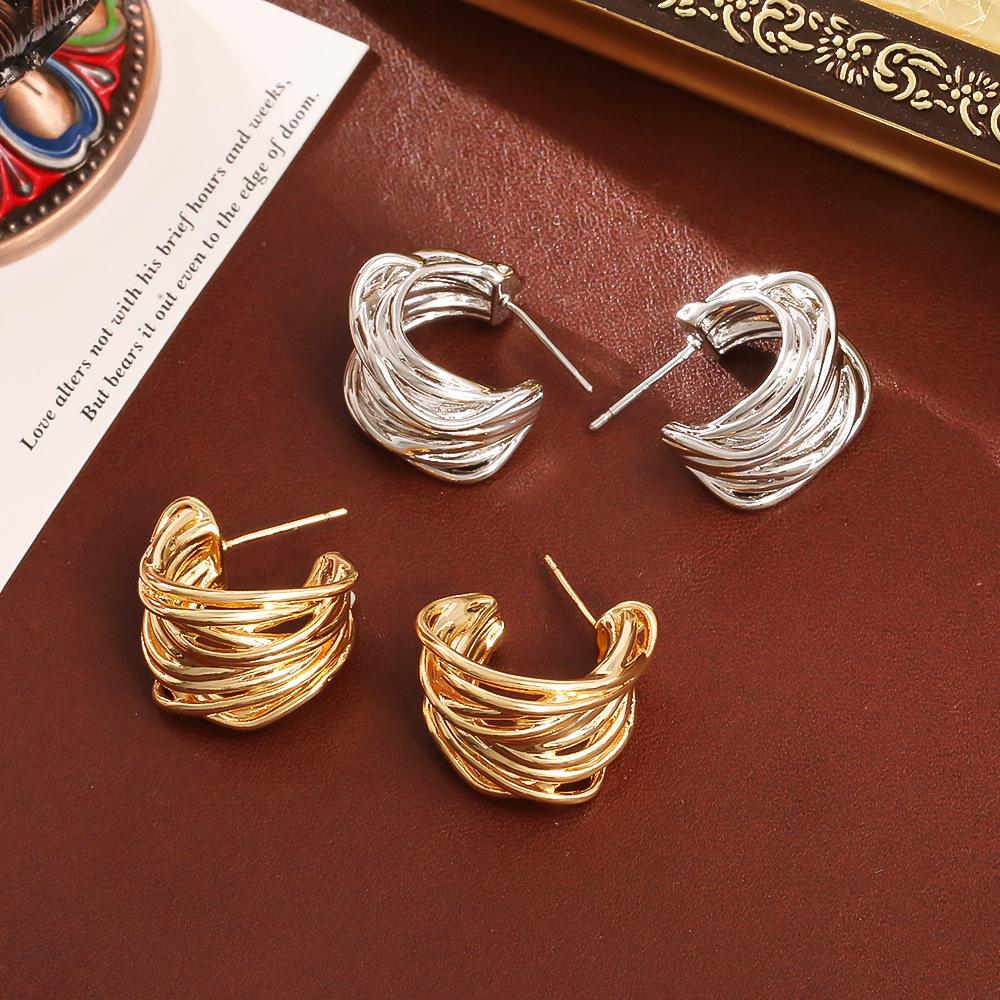 Trendy European & American Cross-Circle Earrings: High-End, Multi-Layer, Minimalist Fashion Jewelry.