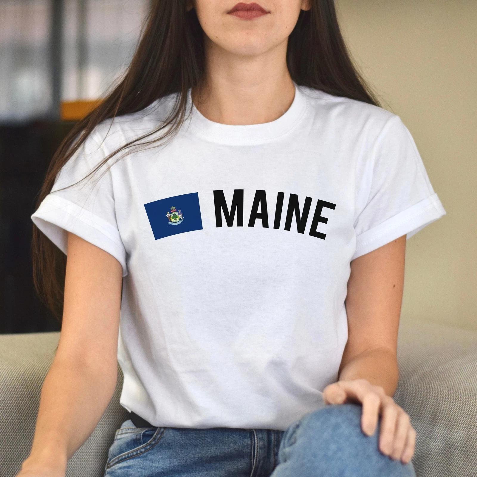 Maine Unisex T-shirt gift Maine flag tee Portland Lewiston Bangor White Black XL
