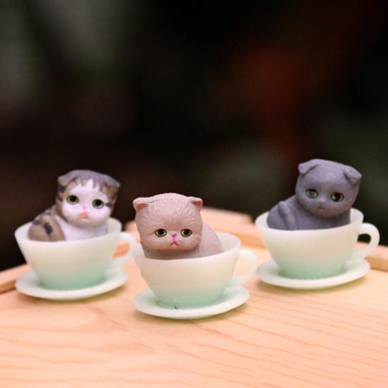 8Pcs Cat Ornament Mini Hand Painted Realistic Collectible DIY Accessories Adorable Cake Topper Teacup Cat Figurine Desktop Decor
