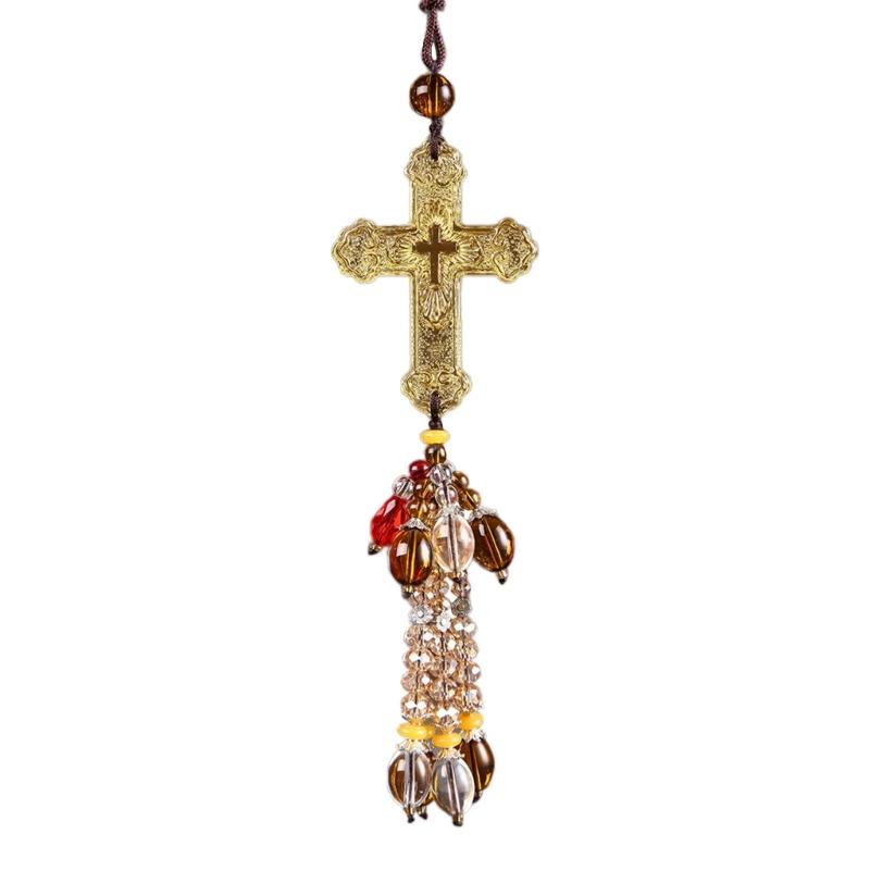 Crystal Cross Pendant Decorative Charm Ornament Crafts Household Decoration for Indoor Outdoor Traveling Car Decoration