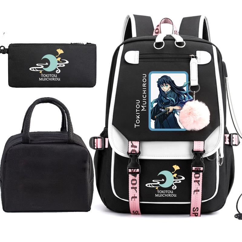 Riman Printed Pencil Bag, Lunch Bag, Schoolbag, Three-in-one, Elementary, Junior High and High School Students Travel Backpack