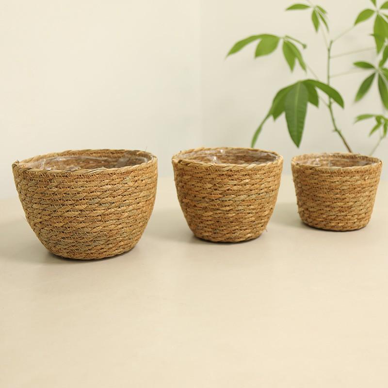 Handwoven Natural Grass Flower Basket Set Home Decor Plant Pot Cover Gift Storage 3 Sizes