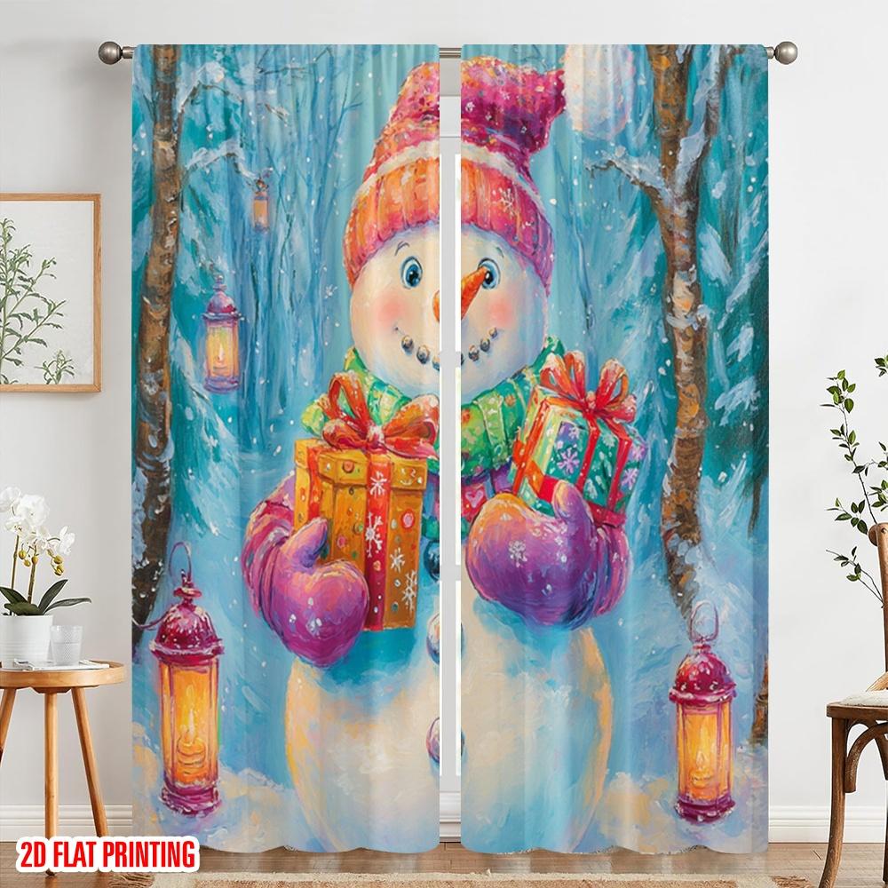 2pcs,2D Plane Printing Curtains Cute Snowman Gifts Winter (2) Polyester (without Rod) All Seasons for Living Room & Kitchen