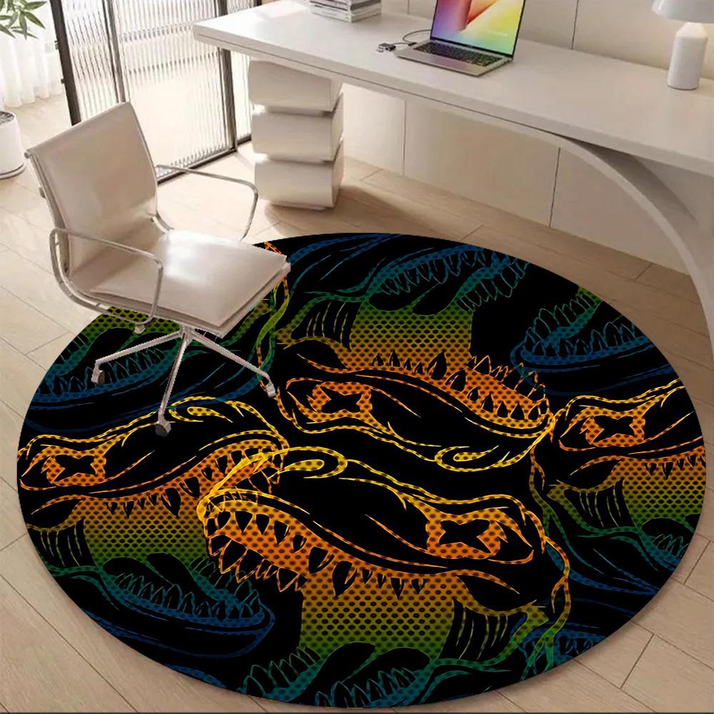 1PC Dinosaur Pattern Office Round Area Rug, Indoor Mat Suitable For Office, Under Office Chairs Bedroom Living Room Home Decor, Room Deco 060