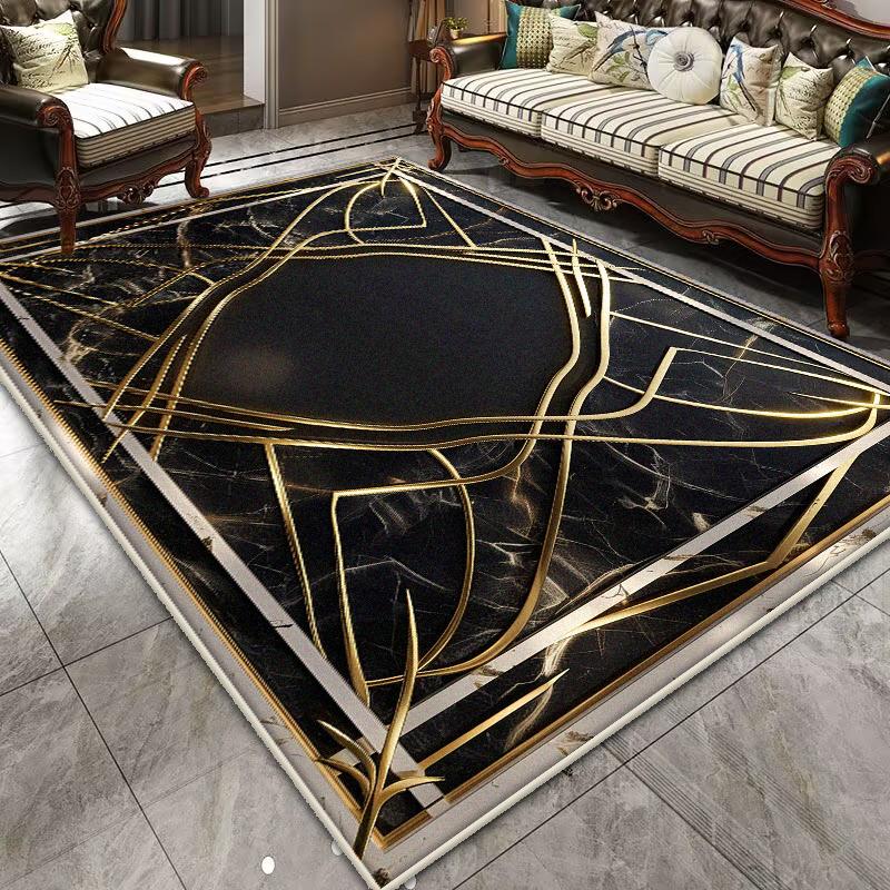 Light Luxury Black Gold Carpet for Living Room Modern Washable Bedroom Decoration Lounge Rug Parlor Entrance Door Mat Cloakroom