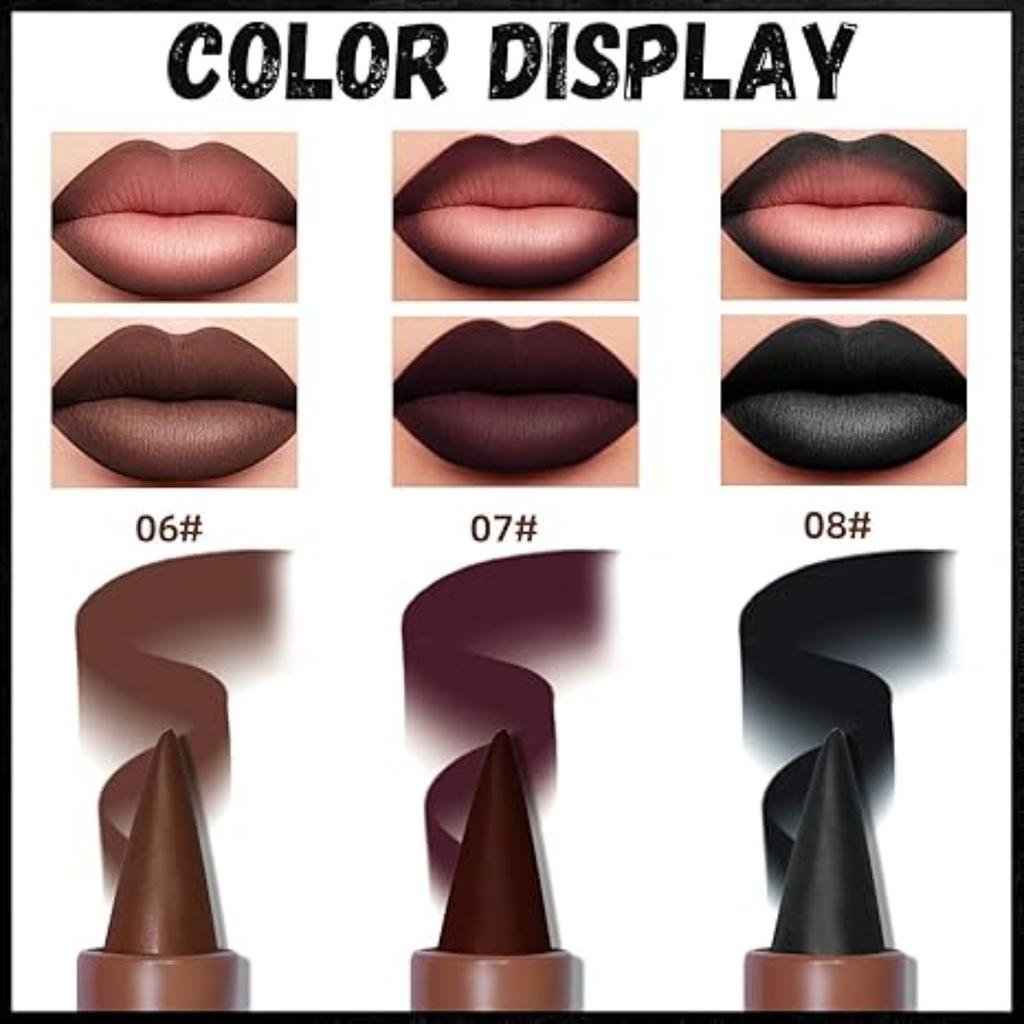 Three color two in one gothic lipliner set, gloss lipliner plump smooth cream lip liner, high pigment long-lasting lipstick