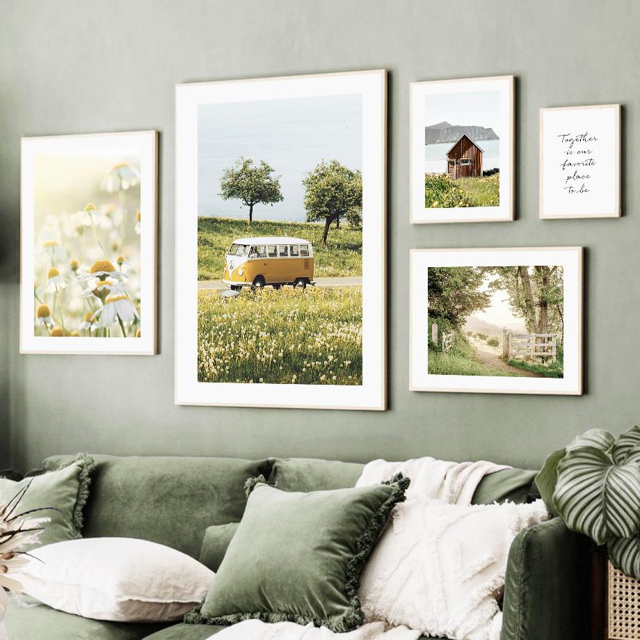 Sunflower Daisy Lemon Tree Car Butterfly Wall Art Canvas Painting Nordic Posters And Prints Wall Pictures For Living Room Decor