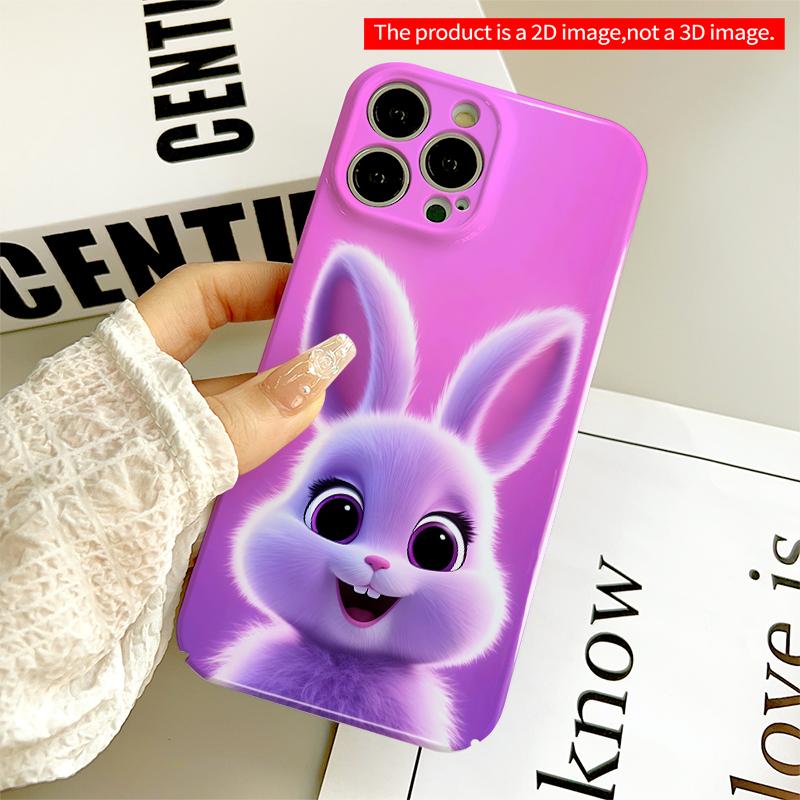 2DFlat Purple Bunny Smile Phone Case All Inclusive Film Hard iPhone Case, Compatible with iPhone 18 Pro Max 17 16 15 14 13 12 11