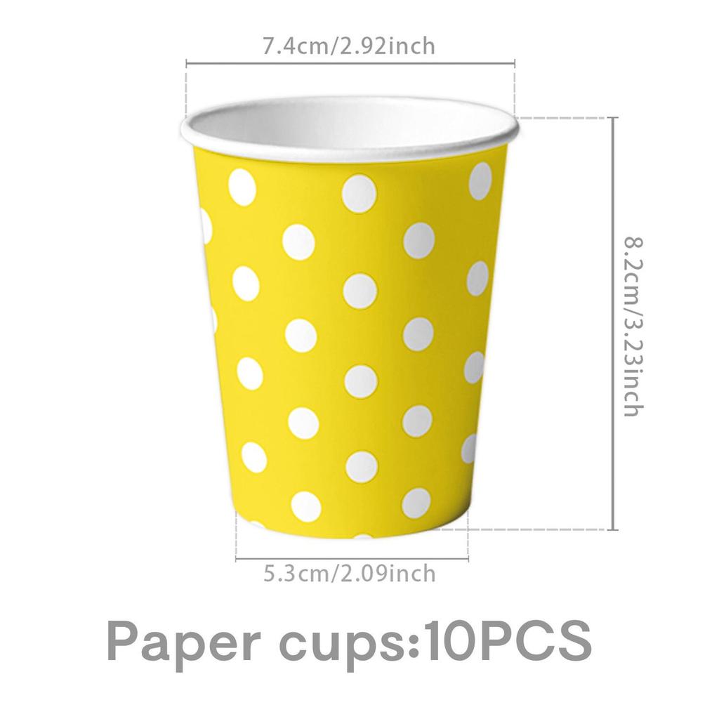 Cartoon Birthday Party Tableware Set: Black, Red, Yellow Polka Dot Plates & Napkins