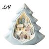 Indoor Winter Wonderland Ornaments Christmas Wooden Tabletop Decor with Warm LED Lights 2D Printed Snow Village Scene Tree Figurines Santa