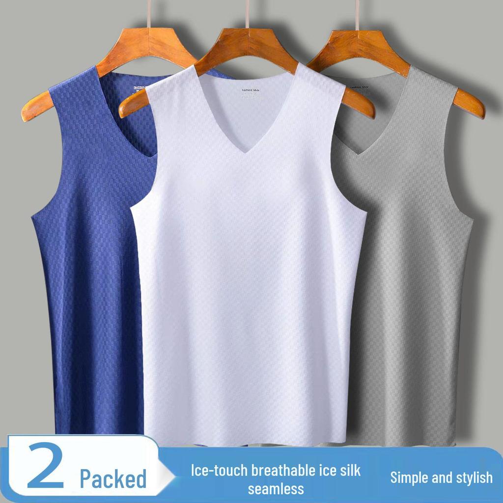 Men's Plaid Ice Silk Quick-Dry Sleeveless Sports Tank Top