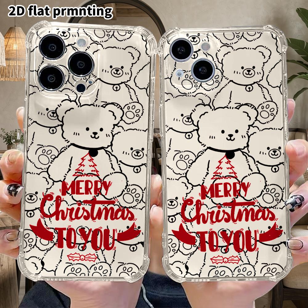 Phone Case: 2D flat, fits iPhone 18 17 16 15 14 13 Pro, transparent four corner protection, red Christmas, Christmas and Halloween gift