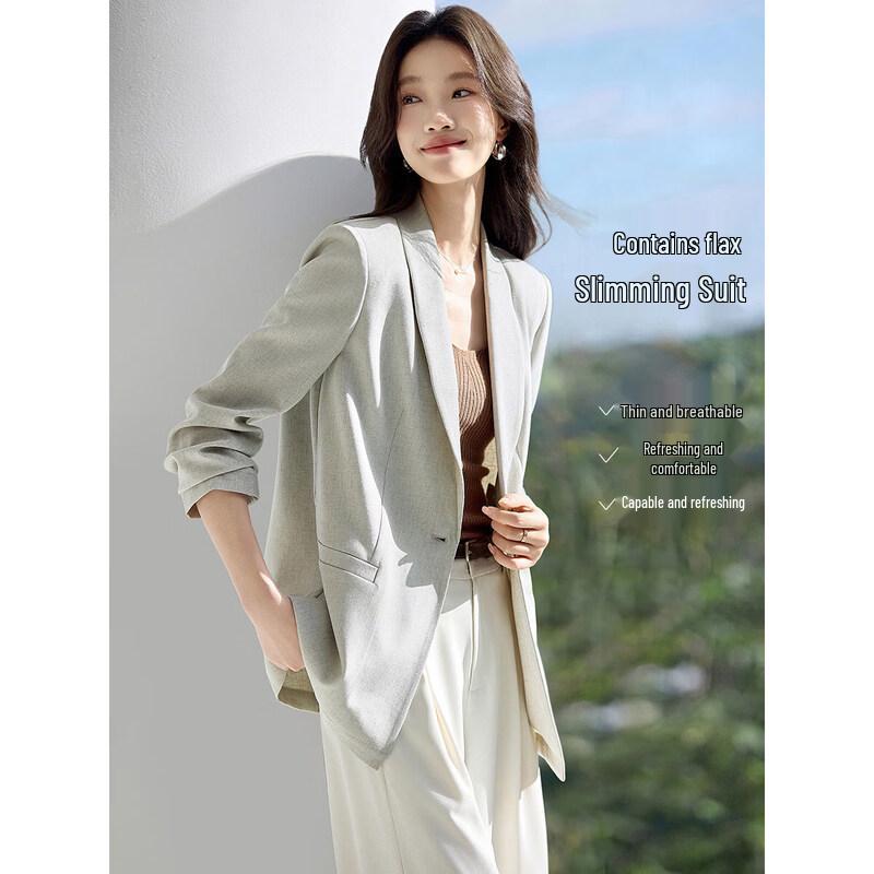 Women s Linen-Blend Single-Button Blazer S