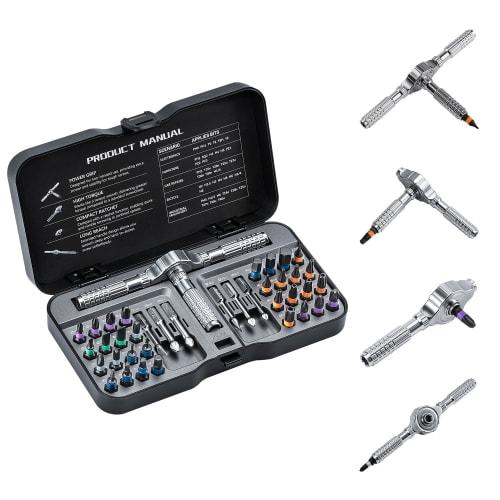 VMAN Ratchet Screwdriver Set, Magnetic Screwdriver Set, 40-in-1, 38-Piece Bit Set with S2 Steel Interchangeable Bits, Includes Flathead and Phillips S