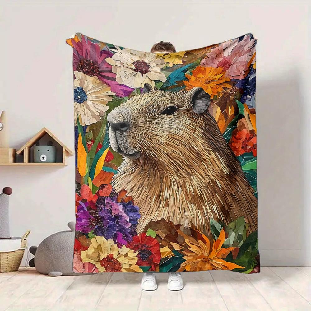1pc Capybara, Floral Blanket - Perfect Gift for Birthdays, Christmas & Halloween- Soft, Warm & Versatile yy250909153