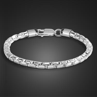 Semplice Bracciale da Uomo a Catena Scatolata da 4,5 mm Placcato Rame Bianco Oro Rodiato Spesso Gioielli Senza Nichel