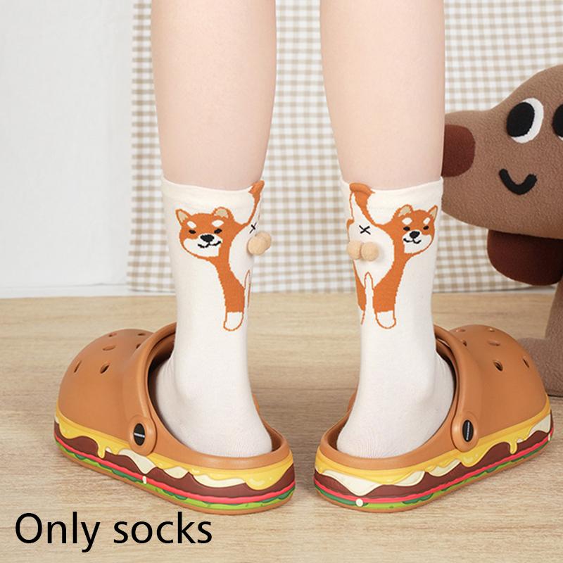 

1pair Print Comfortable Multi-element Skin-Friendly Cartoon Warm Animal Egg Socks Lightweight Feel Colorful Cute Daily Breathable D