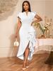 Women Luxury Guest Wedding Party Dresses Elegant V Neck Short Ruffles Sleeves Irregular Slit Bodycon Slim Classy Fashion Gowns