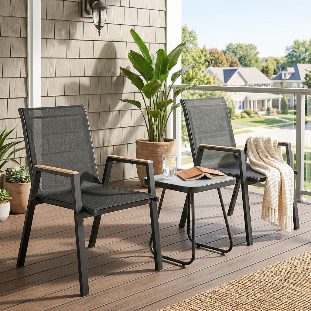 3-Piece Outdoor Bistro Set, Small Table with Adjustable Feet