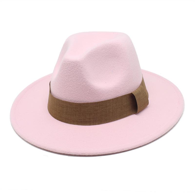 Fashion Blogger With Brown Wool Jazz Hat Vintage Big Brim Felt Top Hat